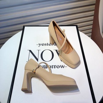 2025春新款復古法式瑪麗珍鞋仙女風方頭粗跟防水臺單鞋高跟工作鞋