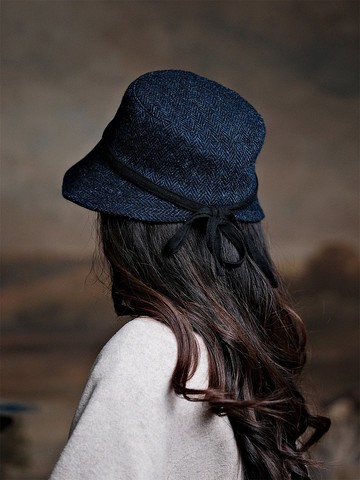 蘇格蘭侍女帽經典復古古典Bonnet秋冬盆帽裡斯羊毛藏青色人字紋