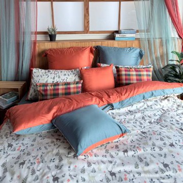 【Caliphil佳麗惠寢具】 100%美國精梳棉 雙人床包被單四件組  小鹿森林 米 精梳棉  台灣製