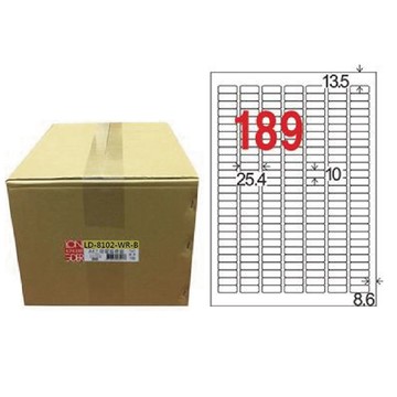 【龍德】LONGDER三用電腦標籤A4 189格 圓角10*25.4mm可再貼 1000張/箱 LD-8102-WR-B(適用雷射、噴墨、影印)