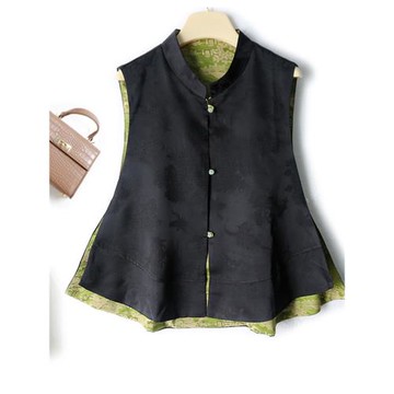 新中式單排扣a字版馬夾外套兩面穿女士立領坎肩馬甲春秋季新款女