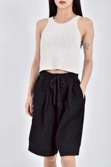 (S) retemo3高腰運動質感鬆緊腰鬆餅格黑色短褲