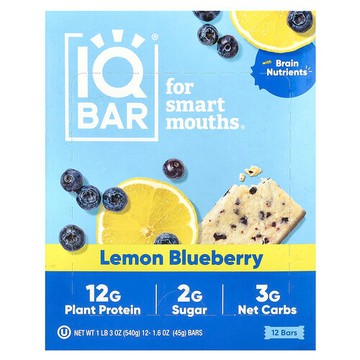 IQBAR, 植物蛋白質棒，檸檬藍莓味，12 根，每根 1.6 盎司（45 克）