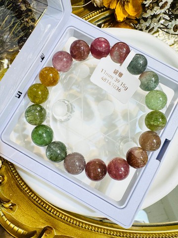 天然仙女色彩碧璽11mm39.15g帶紫灰碧璽水晶手鍊招財事業強磁場