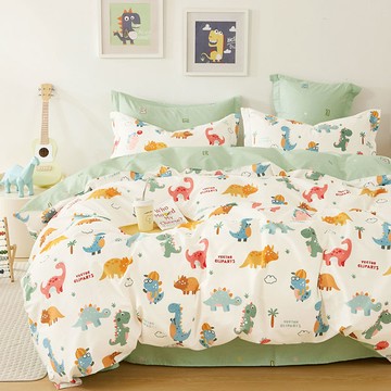 床包被套組(薄被套)-雙人加大 / 精梳純棉四件式 / 恐龍學堂 台灣製