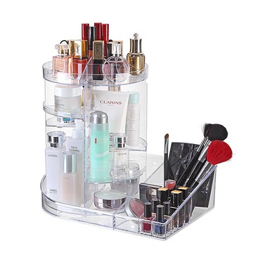 抖音同款360度旋轉化妝盒透明口紅收納架多功能桌面收納