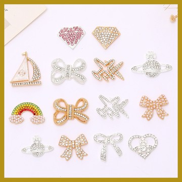 新款diy鑲鑽彩虹蝴蝶結愛心飾品 鋅閤金服裝diy飾品 洞洞鞋diy配飾 手機殻diy裝飾