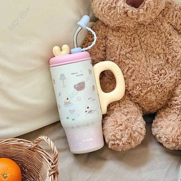 【Upton百貨】大容量冰霸杯陶瓷內膽保溫杯女高顏值 不鏽鋼吸管杯帶茶隔杯