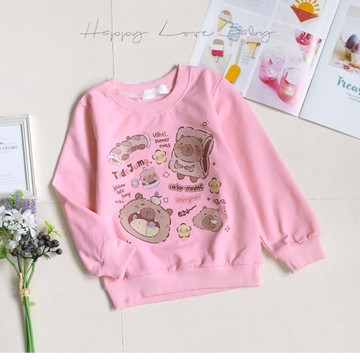 趣味塗鴉卡皮巴拉粉紅長袖上衣 秋冬童裝 女童上衣 女童長袖 女童棉T 長袖上衣 秋冬上衣 長袖