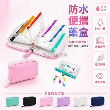 桃園出貨 14格獨立分裝防水藥丸收納包彩色標籤透明窗口便攜拉鍊設計