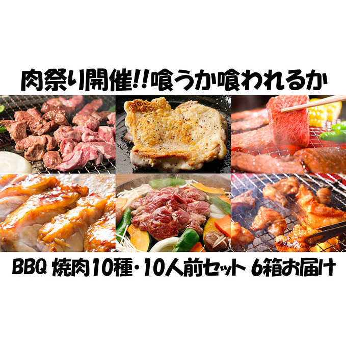 肉祭り開催！BBQセット　～焼肉10種　10人前コース～　6箱セット