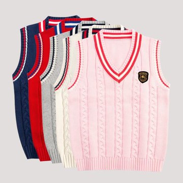 兒童毛線背心秋冬男童學院風加絨坎肩小學生校服女童針織毛衣馬甲