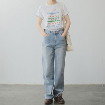 自然環保復古白 T 恤 / 法式少女插畫設計 / 修身棉質百搭款