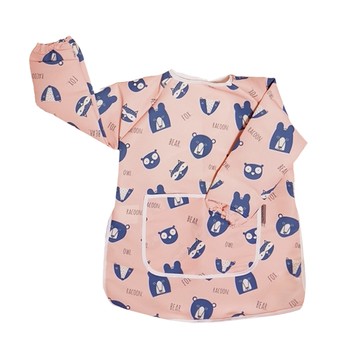 Bebe Chouette 兒童款防水長袖圍裙 粉色動物款 M (5-7歲適用)
