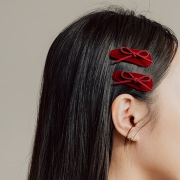 QUEENSHOP_F 正韓 復古絨布花邊小蝴蝶結髮夾組 三色售 現+預 【07090422】