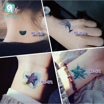 Chis Store fn【彩色個性刺青貼紙】韓國 小清新 原宿風 海洋 水瓶 鯨魚 海洋風 海星圖騰刺青貼防水紋身貼紙