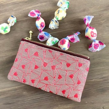 【戀愛信函】畳緣 扁平迷你小包 零錢包 卡片夾 心形 杏桃色