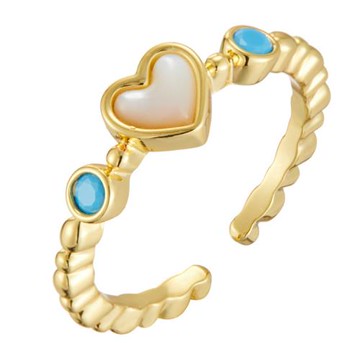 ANGEL 貝母愛心晶鑽天然石花邊彈性開口戒指(2色可選)