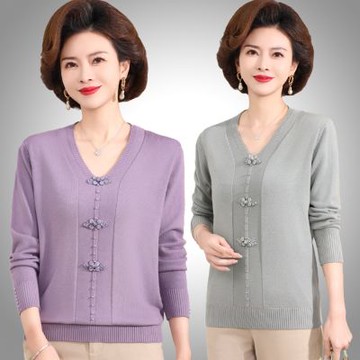 [米蘭精品] 現貨+預購 高級針織衫上衣秋冬毛衣寬鬆大碼休閒女裝百搭媽媽裝-長袖珍珠蝴蝶女上衣4色74mo59