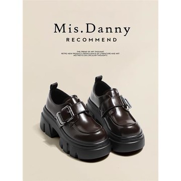 四季百搭~增高7cm厚底小皮鞋2025新款秋季英倫黑色樂福鞋松糕單鞋