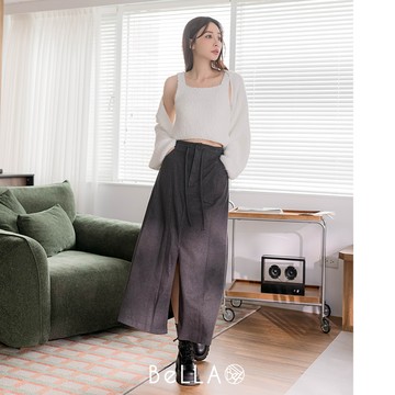 【秋冬新品】BeLLA 前開衩抽繩長裙 黑色