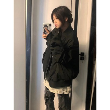 2024新款美式復古飛行服夾克外套女春秋oversize棒球服秋冬季加厚【淘夢屋】