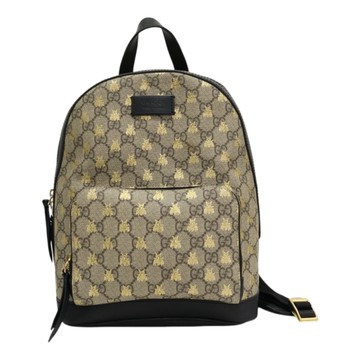 GUCCI 古馳 烏木色 GG Supreme帆布 蜜蜂印花 後背包 427042 拉鍊斷裂 【二手名牌BRAND OFF】