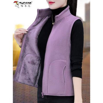 啄木鳥搖粒絨抓絨馬甲女秋冬季2024新款加絨加厚外穿坎肩馬夾背心