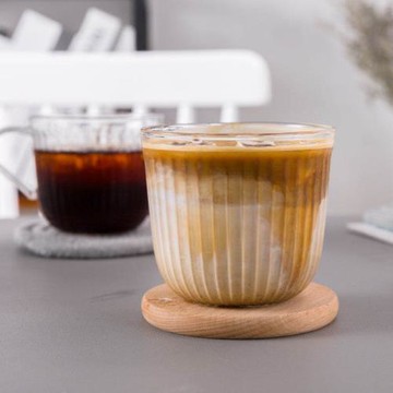 壹銘 簡約ins風豎條紋耐熱玻璃杯拿鐵拉花臟diry咖啡杯冰果汁水杯