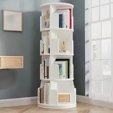 【HABABY環安家居】好好轉 旋轉簡約實用書架四層(兒童收納櫃 實木書架 層架 置物架 收納架)圓形-白色四層