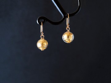 小金箔珠-60年代穆拉諾琉璃珠耳環 - 蘇咪珠兒