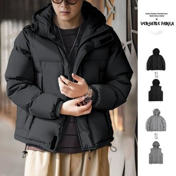 馬登工裝山系可拆卸羽絨服男馬甲保暖機能連帽背心外套面包棉服冬