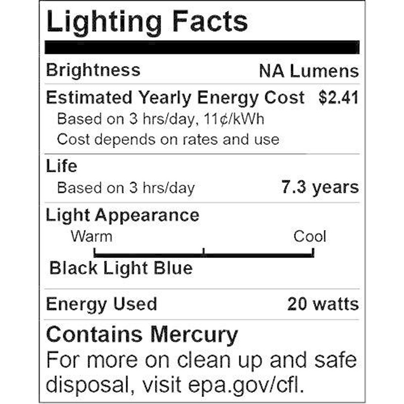 Sunlite SL20/BLB CFLらせん電球 20ワット 省エネ 並形口金 ブラック