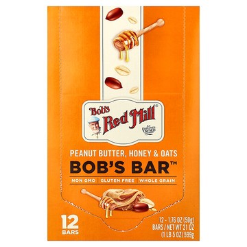 Bob's Red Mill, Bob's Bar，花生醬、蜂蜜和燕麥，12 根，每根 1.76 盎司（50 克）