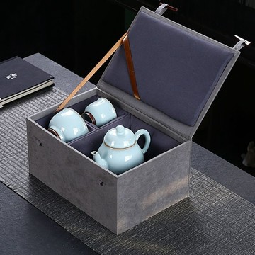 優質茶具🔥臺灣出貨 天青汝窯陶瓷功夫茶具套裝壹壺兩杯開片可養主人杯家用送長輩禮物