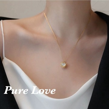 Pure Love樂芙 / 正韓 鈦鋼【316L醫療鋼】G01089貝殼母貝愛心蕾絲鎖骨鏈 短項鏈 / 金