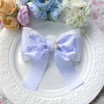 夢幻蕾絲網紗蝴蝶結髮夾髮飾-純白色