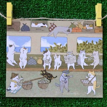 三貓小舖貓咪插畫明信片(畫家:貓小姐) – 火車便當