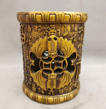 純黃銅福字筆筒 百福筆筒鏤空福壽銅器擺件助事業工藝品擺件