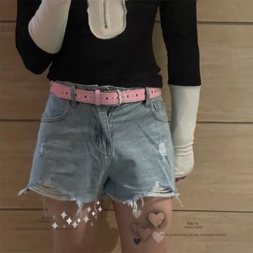 復古鑲嵌水鉆愛心單口腰帶辣妹甜美新款Y2K蹦迪學生女牛仔褲皮帶