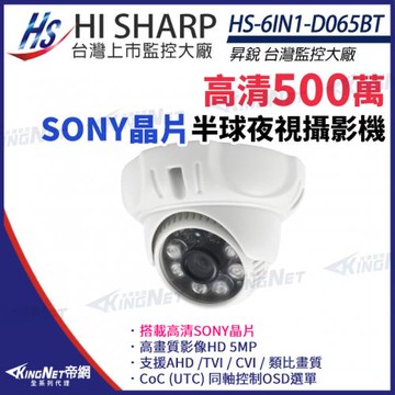 昇銳 HS-6IN1-D065BT 500萬 多合一 紅外線半球攝影機 紅外線20M 帝網 KingNet