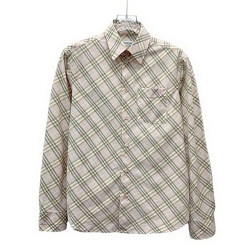 (M) burberry質感棉質格紋長袖粉色襯衫上衣