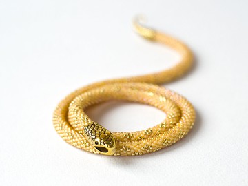 黃色串珠蛇項鍊，種子珠項鍊，銜尾蛇，珠鉤針項鍊