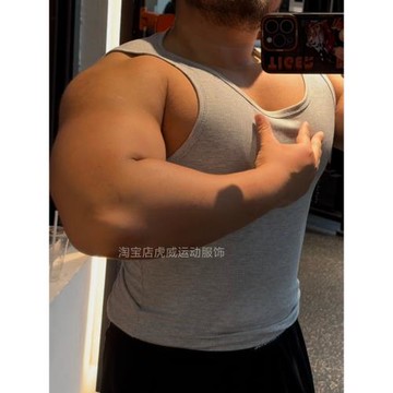 高彈純棉螺紋健身背心男士運動健身跑步訓練修身無袖顯大顯壯打底