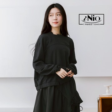 iNio 衣著美學 長袖上衣 現貨 圓領 拼接 斜口袖 長袖棉T CCW1623
