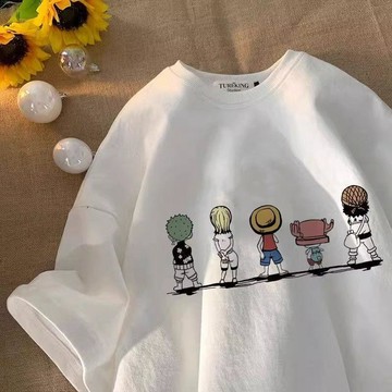 海賊王卡通印花日系T恤男情侶短袖男女百搭潮流休閒半袖洋氣上衣
