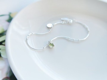 925純銀 橄欖石 圓點 蛇鍊 鑽面 客製化刻字 手鍊 免費送禮包裝