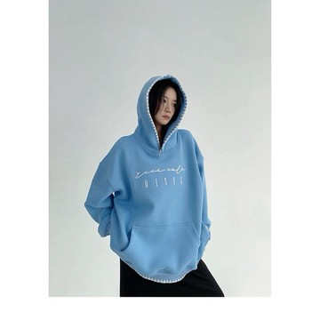 【RICECAKE & OISIS】美式簡約 字母刺繡 帽t 高級感 百搭 oversize 連帽衛衣 女