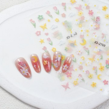 清新小雛菊蝴蝶美甲貼紙 平面指甲彩繪貼紙 光療凝膠美甲裝飾 美甲diy貼紙材料 兒童美甲貼紙 穿戴甲材料