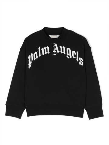 Palm Angels Kids - curved-logo cotton sweatshirt - kids - Cotton - 10 - Black